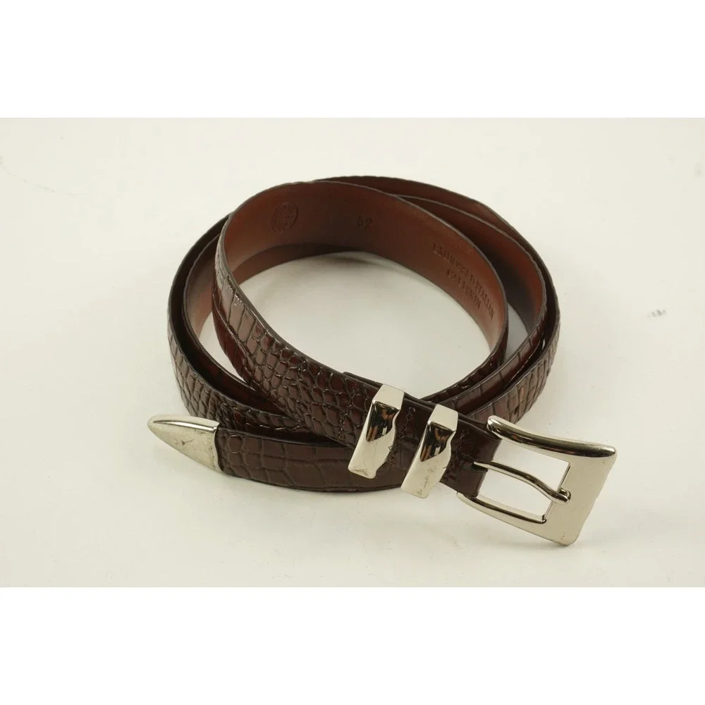 Torino Mens Size 52 Embossed Italian‎ Calfskin Leather Belt Dark Brown Crocodile